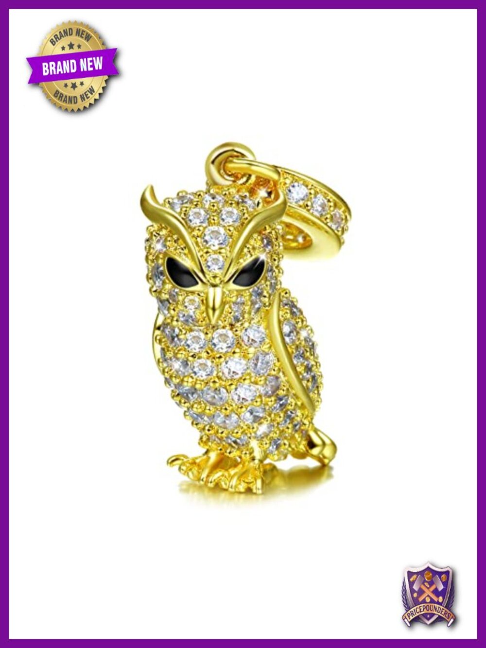 Owl Charm Pendant S925 Sterling Silver 18k Gold Plated CZ Fit Bracelet Necklace